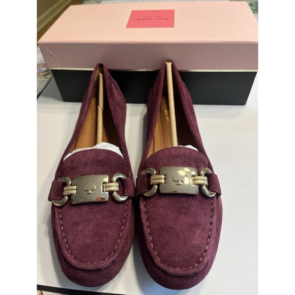 kate spade Shoes - Kate Spade Cherrywood Suede Leather Gold Metal Embellished Loafers Shoes Sz 9M